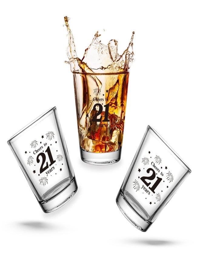Time Roaming 3 PCS 21th Birthday Shot Glasses Set, 1.5 oz Cheers to 21 Years Clear Shot Glass Cups with Heavy Base, Birthday Decorations for Women, Men, Funny Birthday Gifts, Party Supplies or Favors for Her, Him - Image 1