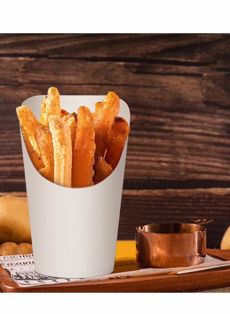 50pcs French Fries Holder, 14oz Paper Charcuterie Cups, Disposable Take-out Party French Fry Cups Waffle Paper Popcorn Boxes Sandwich Paper Cups Holder Wedding Food Trays Paper Cones for Food (White) - Image 4