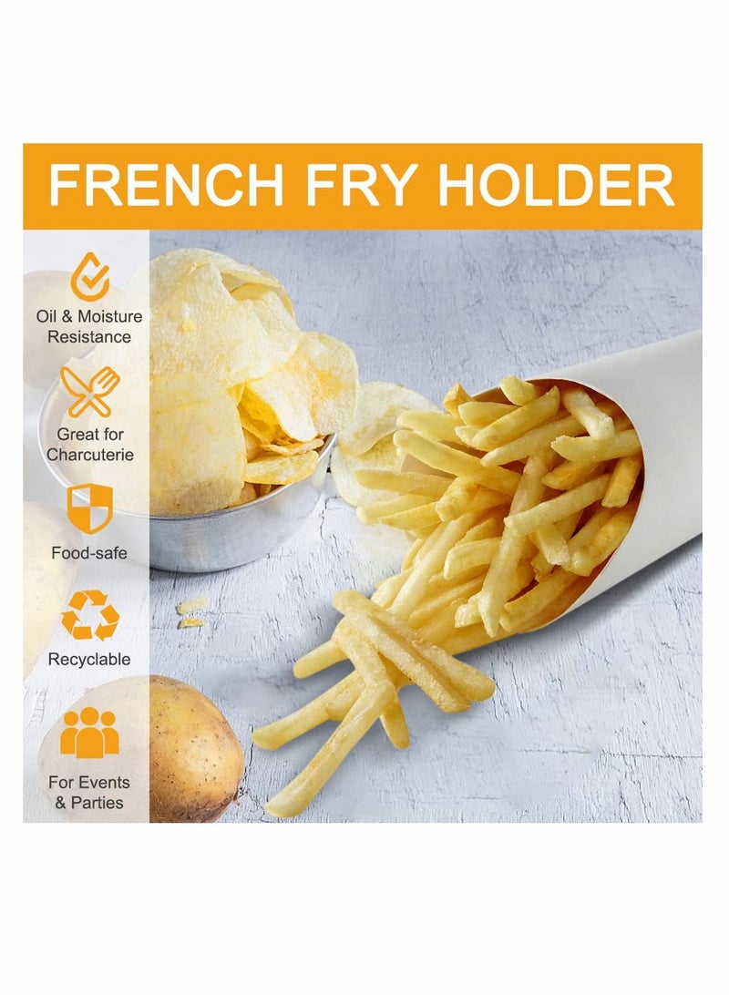 50pcs French Fries Holder, 14oz Paper Charcuterie Cups, Disposable Take-out Party French Fry Cups Waffle Paper Popcorn Boxes Sandwich Paper Cups Holder Wedding Food Trays Paper Cones for Food (White) - Image 2