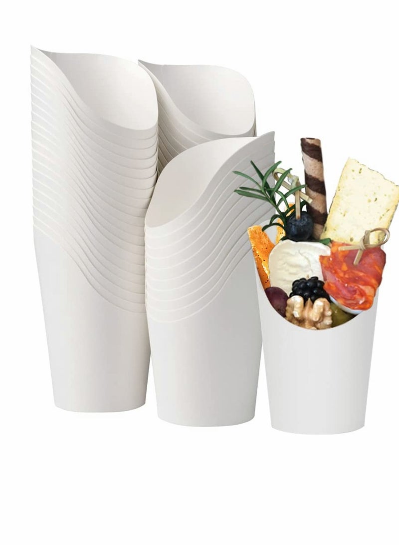 50pcs French Fries Holder, 14oz Paper Charcuterie Cups, Disposable Take-out Party French Fry Cups Waffle Paper Popcorn Boxes Sandwich Paper Cups Holder Wedding Food Trays Paper Cones for Food (White) - Image 1