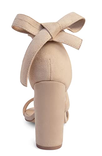 Carcuume Strappy Heels for Women Chunky Heels High Heeled Sandals with Lace Up Fahsion Casual Nude Block Heel Sandals,Ellery-KHAKI-8 - Image 5