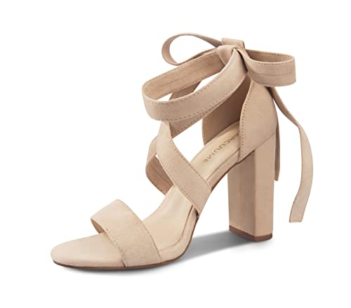 Carcuume Strappy Heels for Women Chunky Heels High Heeled Sandals with Lace Up Fahsion Casual Nude Block Heel Sandals,Ellery-KHAKI-8 - Image 1