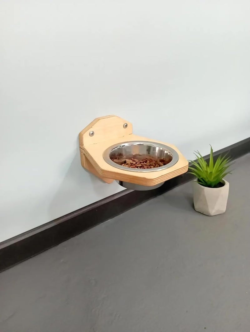 XCSOURCE Pet Feeding Station with Elevated Wooden Stand – Twin Bowls for Food & Water – Neck Friendly for Cats & Puppies, Easy Clean Design, Sleek & Functional Feeding Station (Wall Mounted) - Image 1