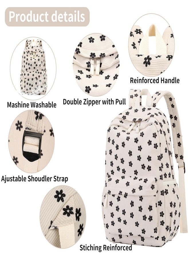 Tanweibago Backpack for Girls Boy Teen Corduroy Bookbags Elementary Middle High School with Lunch Box Pencil Bag, Flower Black, One Size, Backpack - Image 3