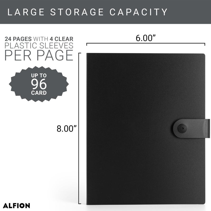 Alfion 3x5 Index Card Holder Binder with Clear Plastic Sleeves, Flash Card Organizer Notebook with Snap Button Closure, 96 Total Card Holder Pockets - Image 2