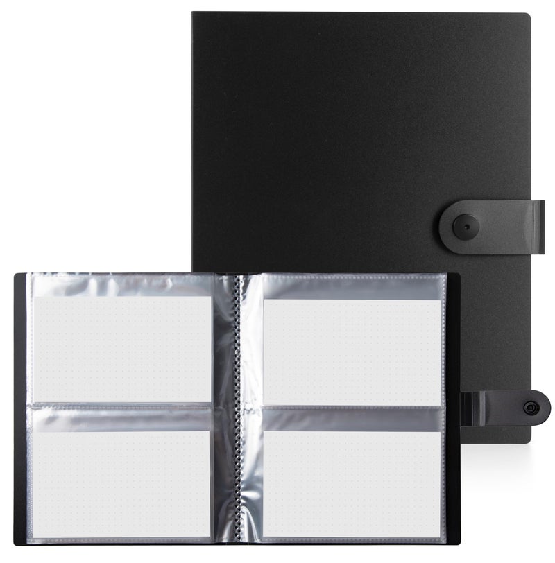 Alfion 3x5 Index Card Holder Binder with Clear Plastic Sleeves, Flash Card Organizer Notebook with Snap Button Closure, 96 Total Card Holder Pockets - Image 1
