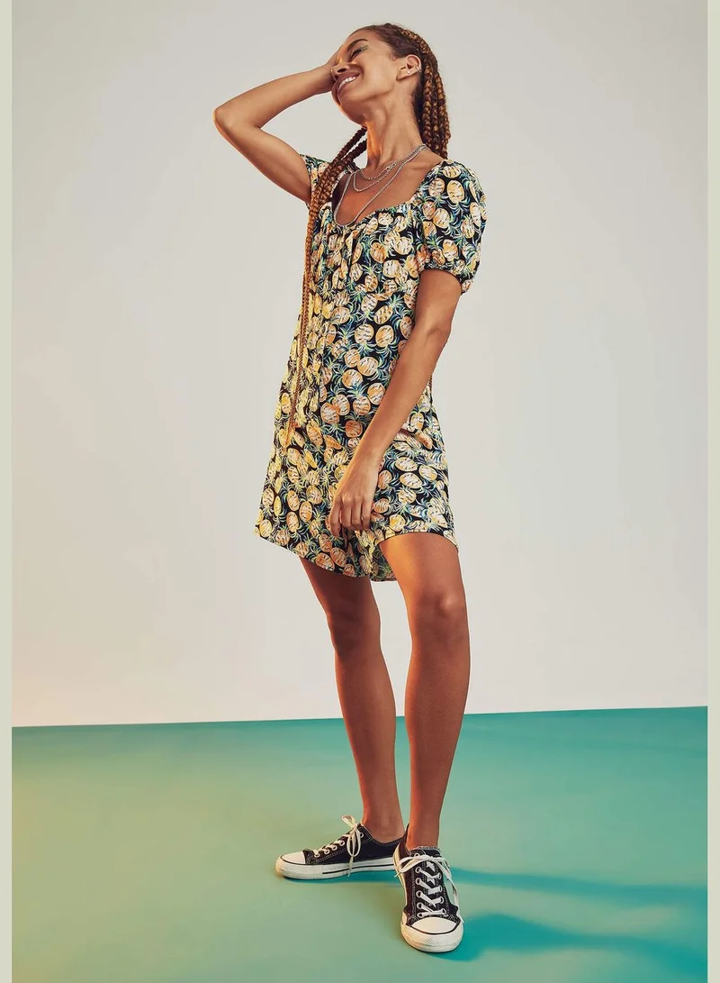 DeFacto Relaxed Fit Patterned Square Neck Romper