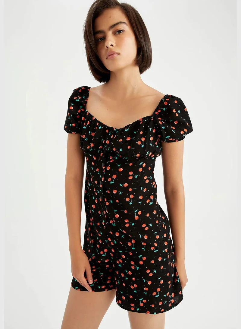 DeFacto Relaxed Fit Patterned Square Neck Romper