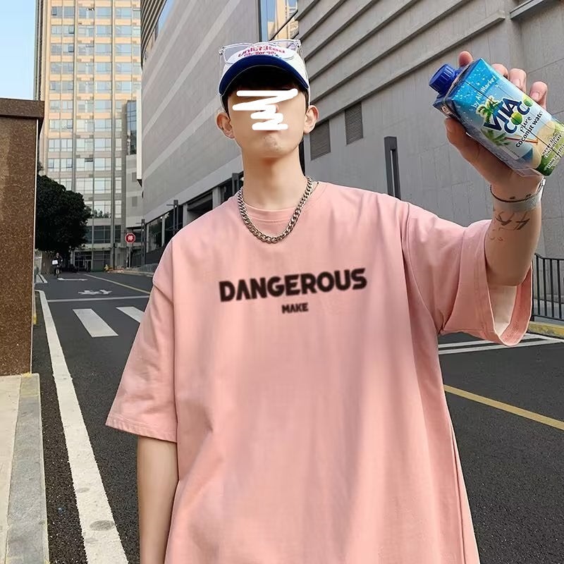Summer Hong Kong Style Ins Japanese Style Simple Large Size Men'S Short-Sleeved T-Shirt Extra Large Size Fat Loose T-Shirt - Image 4
