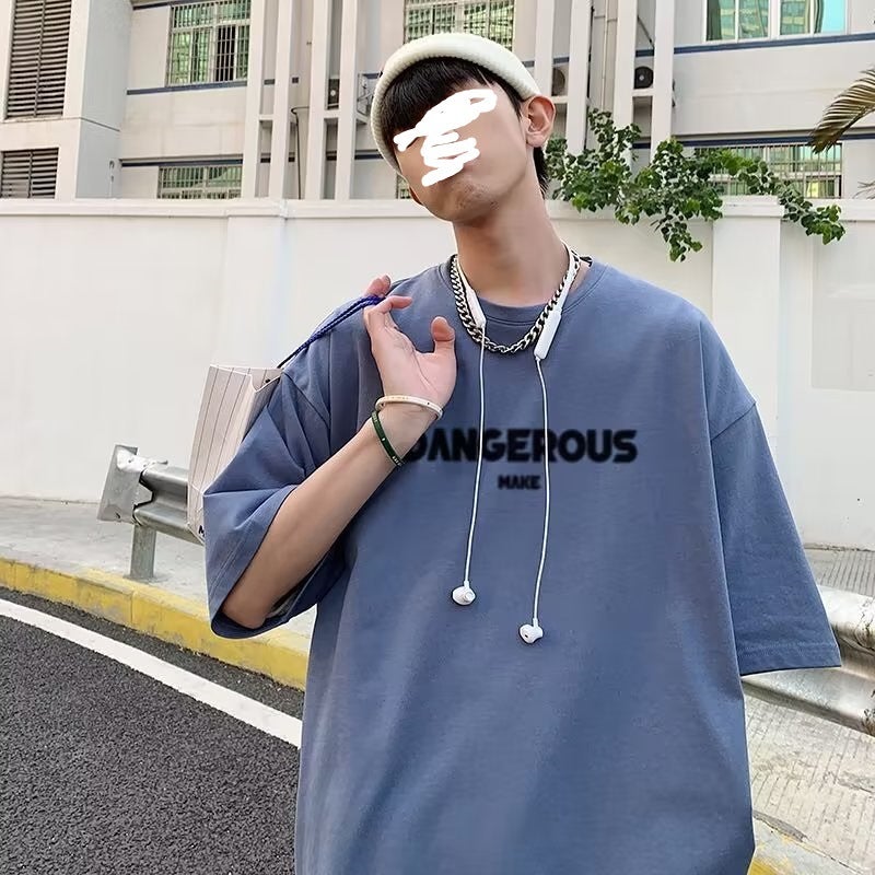 Summer Hong Kong Style Ins Japanese Style Simple Large Size Men'S Short-Sleeved T-Shirt Extra Large Size Fat Loose T-Shirt - Image 3