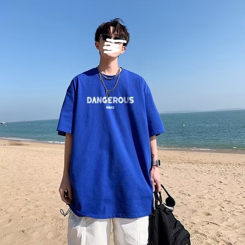 Summer Hong Kong Style Ins Japanese Style Simple Large Size Men'S Short-Sleeved T-Shirt Extra Large Size Fat Loose T-Shirt - Image 1