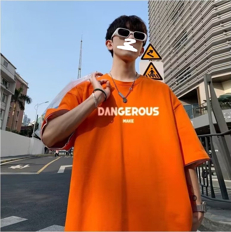 Summer Hong Kong Style Ins Japanese Style Simple Large Size Men'S Short-Sleeved T-Shirt Extra Large Size Fat Loose T-Shirt - Image 5