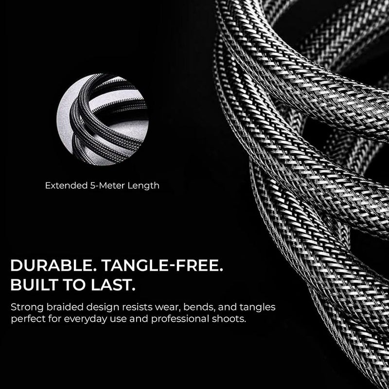 Digitek ® كابل توصيل نوع C إلى C بزاوية 90 درجة، 5 متر، مضفر من النايلون، شحن سريع 100 واط، نقل بيانات 20 جيجابت في الثانية، ثنائي الاتجاه، لتطبيقات التصوير والفيديو - Image 5