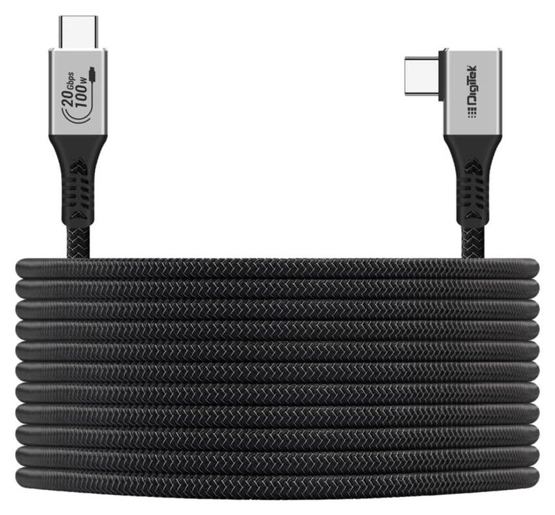 Digitek ® كابل توصيل نوع C إلى C بزاوية 90 درجة، 5 متر، مضفر من النايلون، شحن سريع 100 واط، نقل بيانات 20 جيجابت في الثانية، ثنائي الاتجاه، لتطبيقات التصوير والفيديو - Image 1