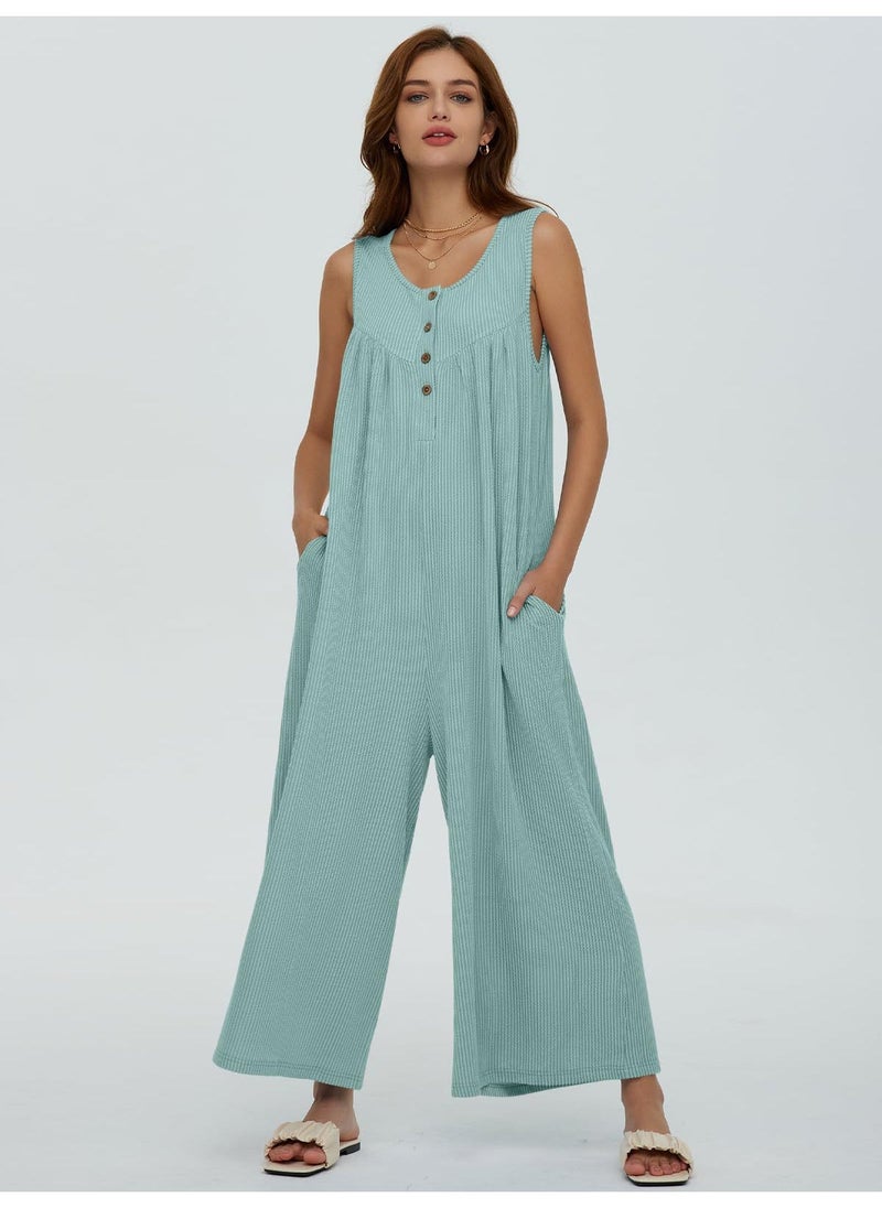 2024 Autumn Winter Fresh Casual Womens Jumpsuit with Pockets Green - Image 1