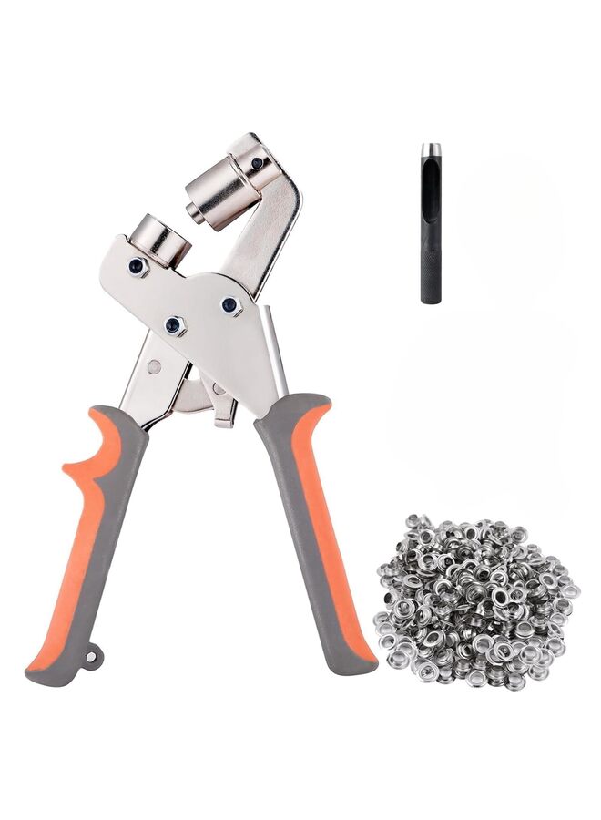 مجموعة أدوات الحلقات المعدنية، طقم فتحات 10 مم، كماشة ضغط، أداة ثقب يدوية، آلة يدوية لحزام الملابس الجلدية مع 500 قطعة حلقات معدنية مقاس 10 مم - Image 1