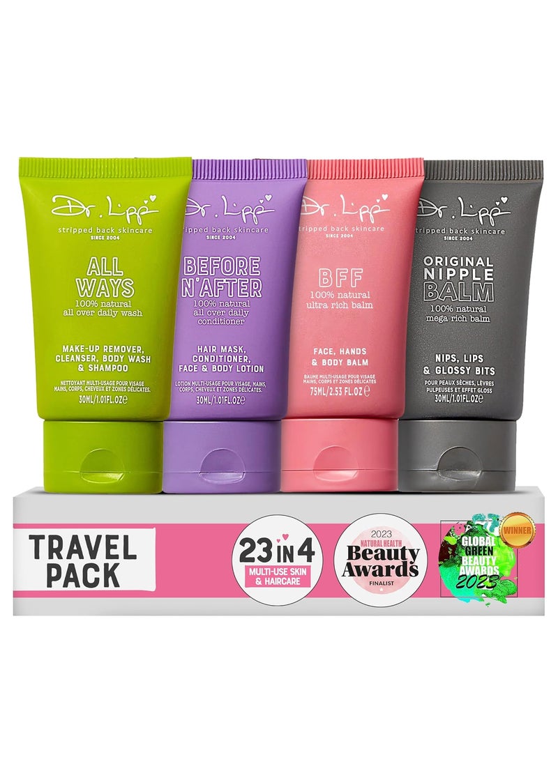 DR. LIPP - Dr Lipp Travel Pack 4x30ml  23in4 MultiUse Face  Body Wash Face  Body Lotion Hair Shampoo  Conditioner Nipple  Lip Balm  much more  100 Natural Skin Care Set  Fragrance  Cruelty Free - Image 1