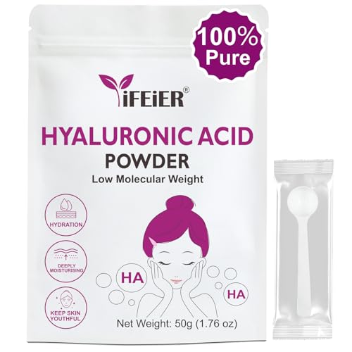 iFEiER Hyaluronic Acid Powder | Low Molecular Weight Hyaluronic Acid Powder | 50g(1.76oz) Cosmetics Grade | Sodium Hyaluronate HA | LMW HMW HA ingredient for DIY Serums - Image 1