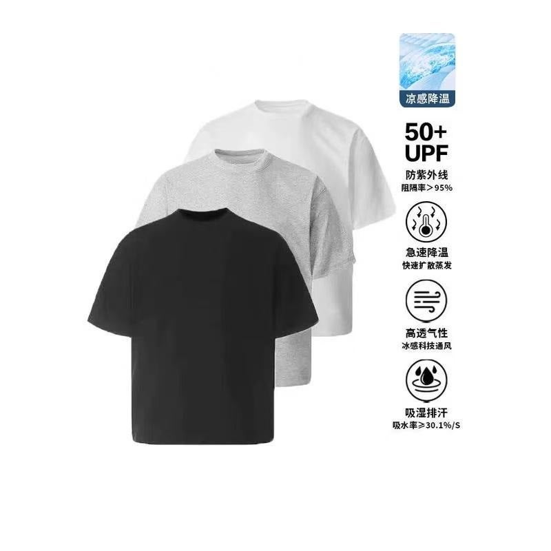 Solona Cool T-Shirt Men'S Short Sleeve Summer Upf50 Sunscreen Ice Silk Solid Color 260G Heavy Antibacterial T-Shirt Men'S - Image 3