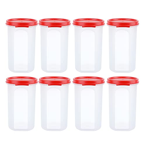 Cutting EDGE Smart Slim Storage Set of 8 Air-Tight & Leak Resistant Plastic Modular Container For Juice, Snack, Spice, Dry Fruit, Chia Seed, Stackable, BPA Free, Food Grade Safe (585 ML, Red) - Image 3