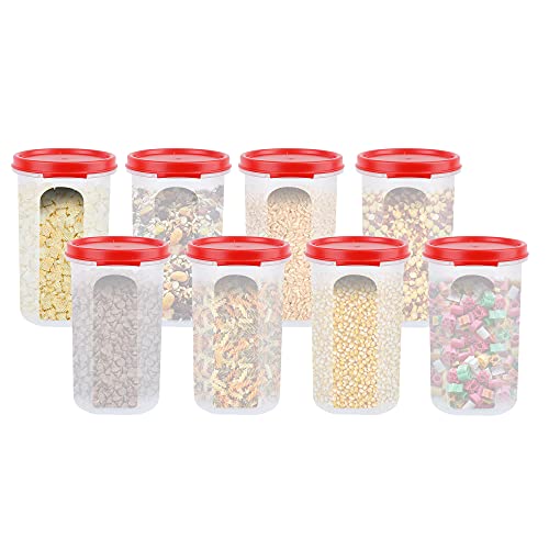 Cutting EDGE Smart Slim Storage Set of 8 Air-Tight & Leak Resistant Plastic Modular Container For Juice, Snack, Spice, Dry Fruit, Chia Seed, Stackable, BPA Free, Food Grade Safe (585 ML, Red) - Image 1