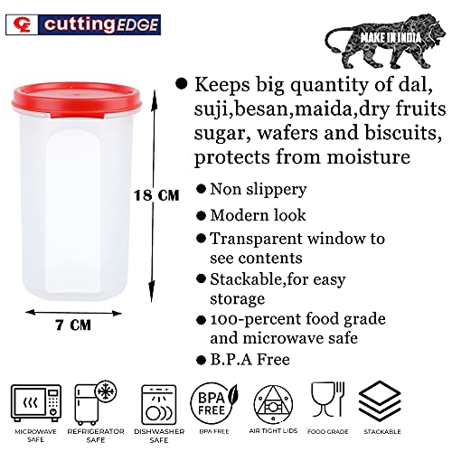 Cutting EDGE Smart Slim Storage Set of 8 Air-Tight & Leak Resistant Plastic Modular Container For Juice, Snack, Spice, Dry Fruit, Chia Seed, Stackable, BPA Free, Food Grade Safe (585 ML, Red) - Image 4