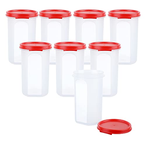 Cutting EDGE Smart Slim Storage Set of 8 Air-Tight & Leak Resistant Plastic Modular Container For Juice, Snack, Spice, Dry Fruit, Chia Seed, Stackable, BPA Free, Food Grade Safe (585 ML, Red) - Image 2