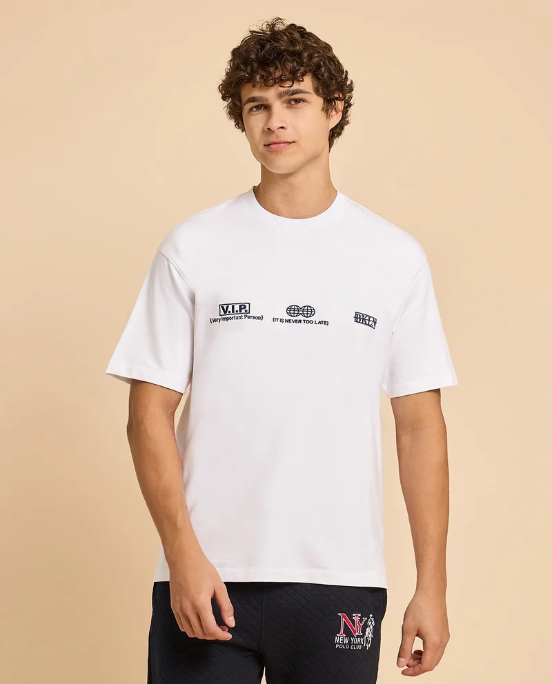 أر أند بي Printed T-Shirt with Crew Neck and Short Sleeves