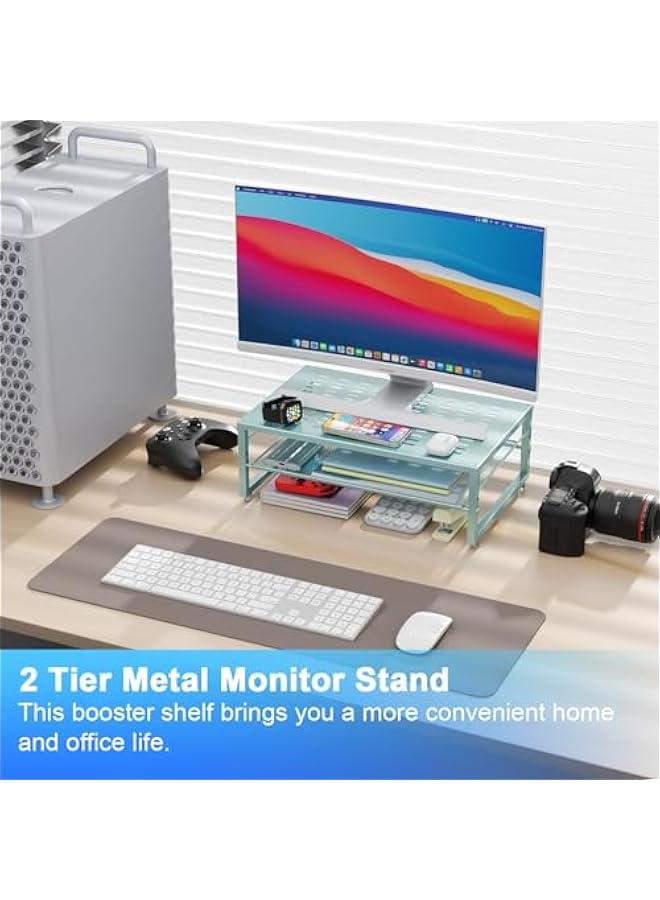 Arabest 2-Tier Metal Monitor Stand Riser, Desk Organizer for Monitor, Office Desk Storage Organizer for Office Supplies (Blue)  - Image 2