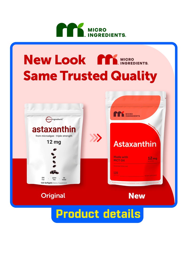 Micro Ingredients Astaxanthin 12mg 120 Softgels 4 Month Supply Premium Astaxanthin Antioxidant Supplements Fresh Microalgae Source Supports Eye Joint Internal Circulation Skin Health Natural Tanning - Image 2