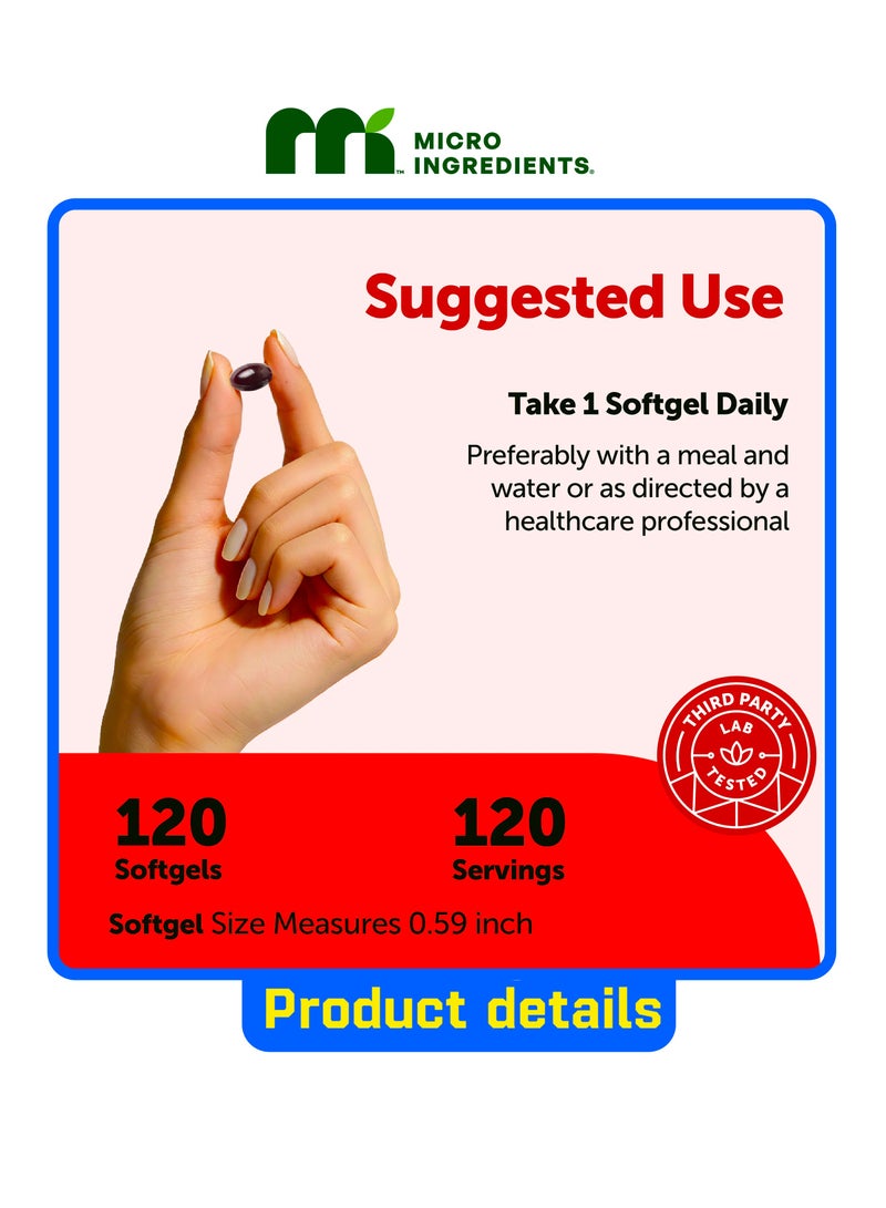 Micro Ingredients Astaxanthin 12mg 120 Softgels 4 Month Supply Premium Astaxanthin Antioxidant Supplements Fresh Microalgae Source Supports Eye Joint Internal Circulation Skin Health Natural Tanning - Image 4