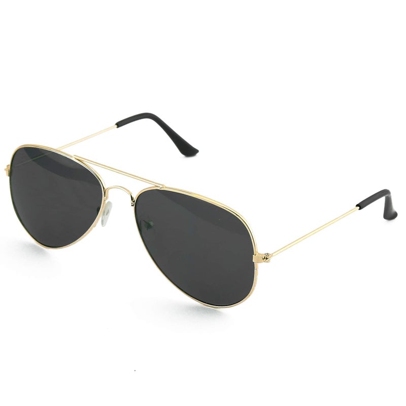 Skeleteen Black Gold Aviator Sunglasses - Military Style Dark Sun Glasses with Gold Metal Frame and UV 400 Protection - Image 1
