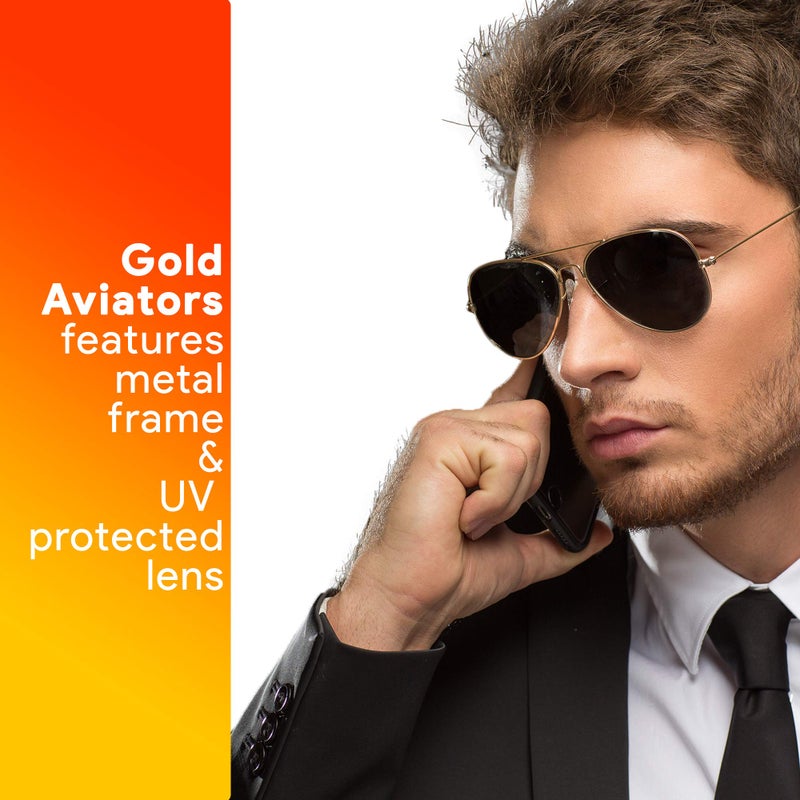 Skeleteen Black Gold Aviator Sunglasses - Military Style Dark Sun Glasses with Gold Metal Frame and UV 400 Protection - Image 5