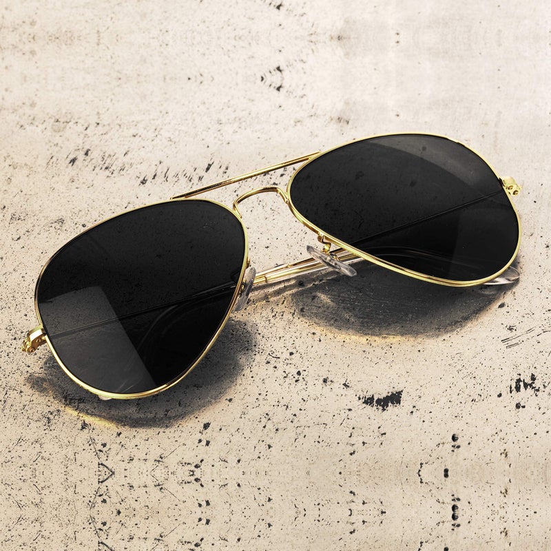Skeleteen Black Gold Aviator Sunglasses - Military Style Dark Sun Glasses with Gold Metal Frame and UV 400 Protection - Image 4