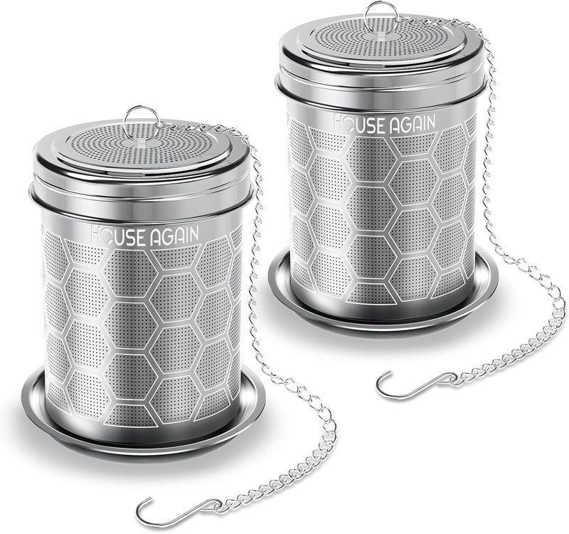 HOUSE AGAIN 2 Pack Tea Strainers for Loose Tea, Extra Fine Mesh Tea Infuser, 304 Stainless Steel with Chain Hook, Loose Leaf Tea Steeper for Brew Tea Spices & Seasonings, Geometric Design - Image 1