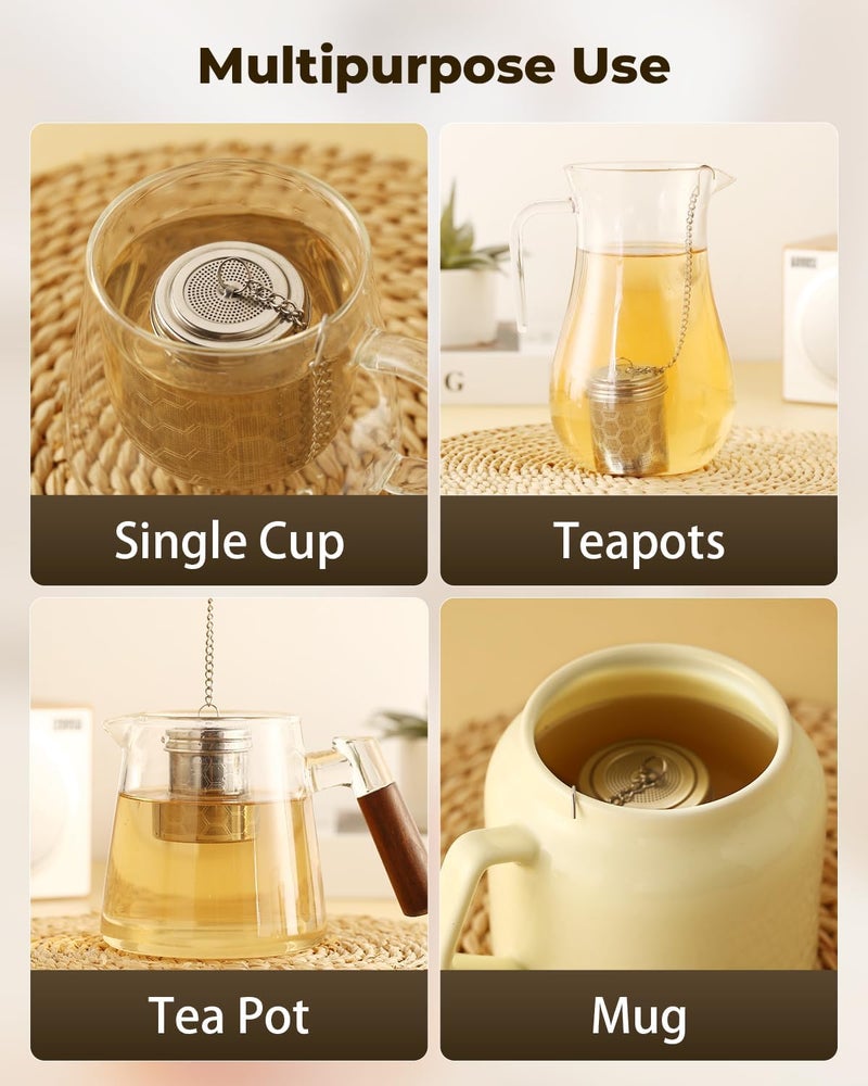 HOUSE AGAIN 2 Pack Tea Strainers for Loose Tea, Extra Fine Mesh Tea Infuser, 304 Stainless Steel with Chain Hook, Loose Leaf Tea Steeper for Brew Tea Spices & Seasonings, Geometric Design - Image 5
