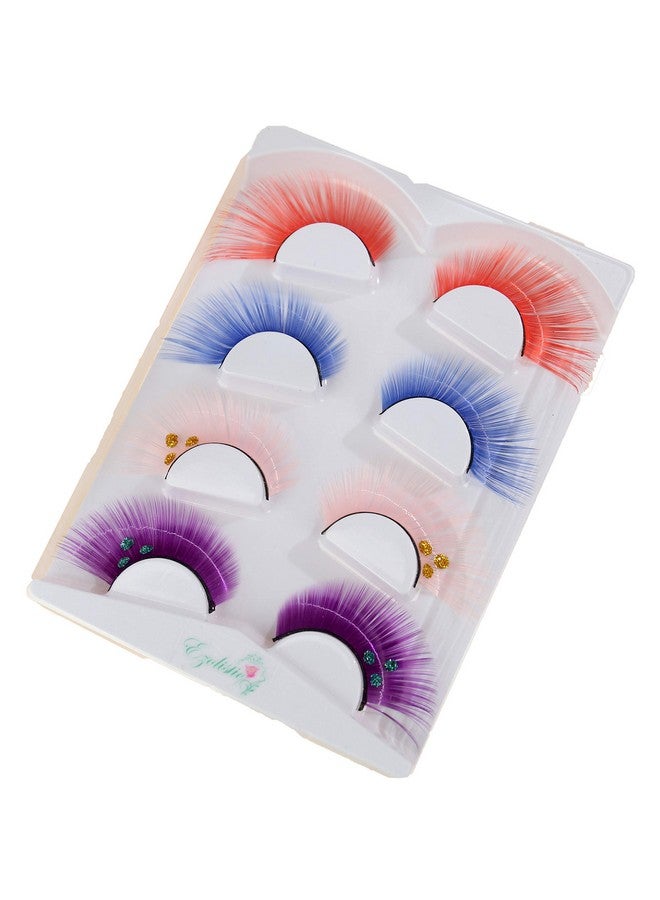 ezolistic Fake Colored Eyelashes (4 Pairs) Natural 3D Looking Reusable Eye Lashes Extension For Halloween Cruelty Free ( 4 Red Blue Purple With Three Green Dot Style And Pink With 3 Gold Dot) - Image 1