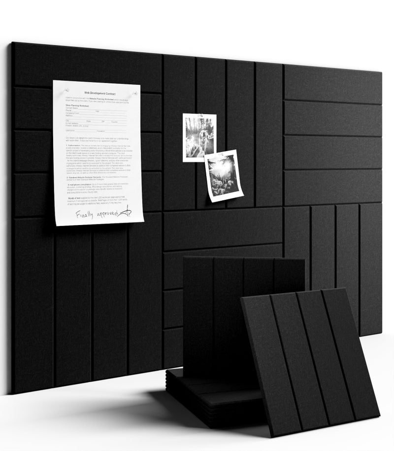 Fluxynara Felt Bulletin Board Tiles Large 36" x 24" Cork Board Alternative-6 Pack with 40 Adhesive Tabs, Thick Slat Wall Panels for Office Decor, Push Pin Board Wall Organizer Alternative - Black - Image 1