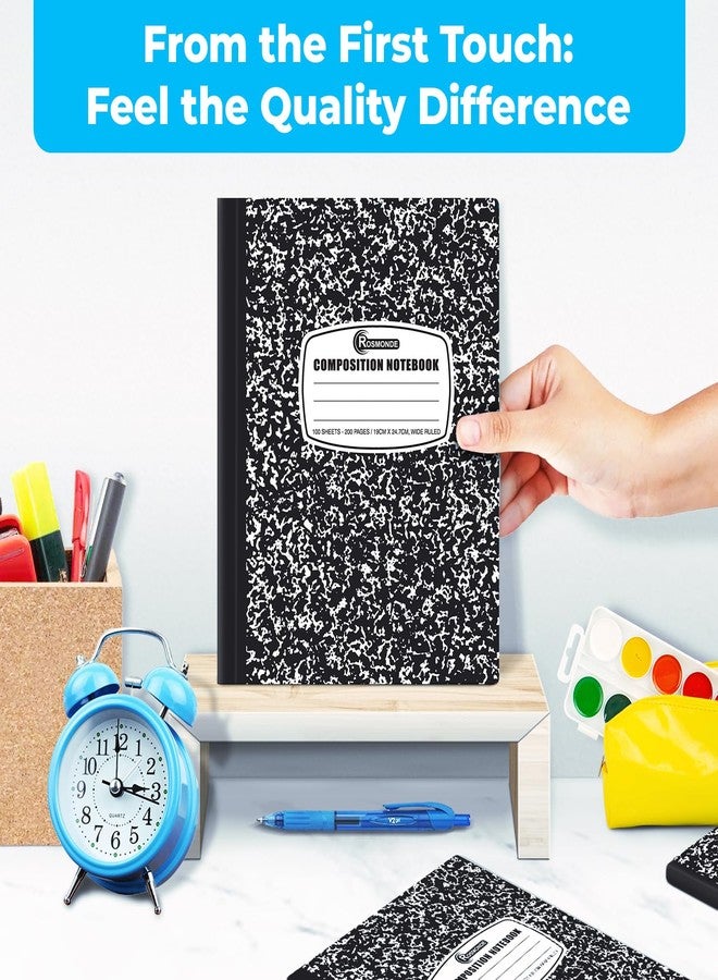 Rosmonde Wide Ruled Composition Notebooks, 12 Pack, 200 Pages (100 Sheets), 9-3/4 x 7-1/2", Black Marble Composition Notebook, Office Supplies Composition Book, Wide Ruled Notebooks for Work & School - Image 4
