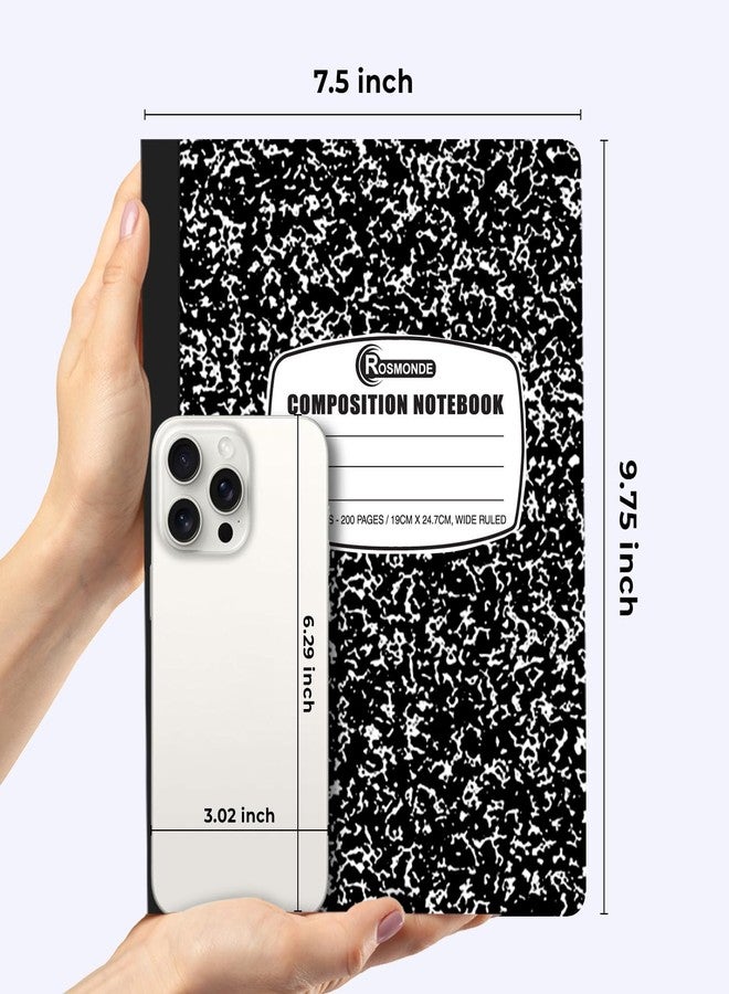 Rosmonde Wide Ruled Composition Notebooks, 12 Pack, 200 Pages (100 Sheets), 9-3/4 x 7-1/2", Black Marble Composition Notebook, Office Supplies Composition Book, Wide Ruled Notebooks for Work & School - Image 3
