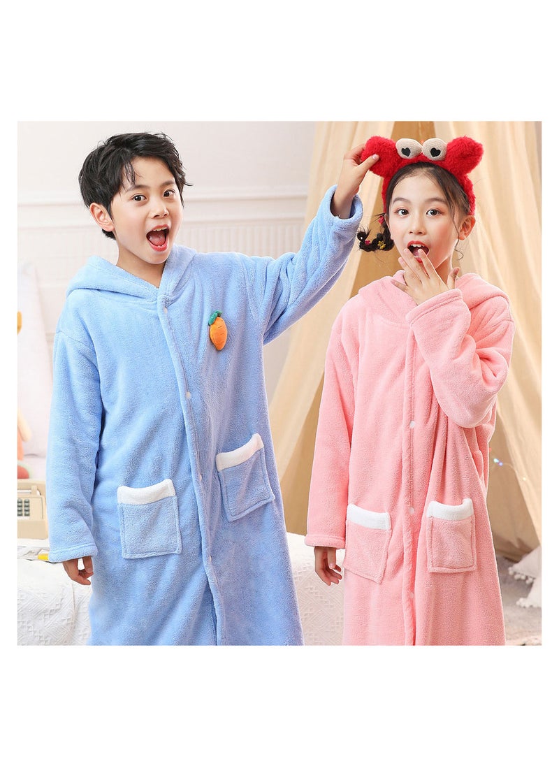 Girls Hooded Bathrobe Soft Coral Fleece Robe Fashionable Kids Pajamas Pink