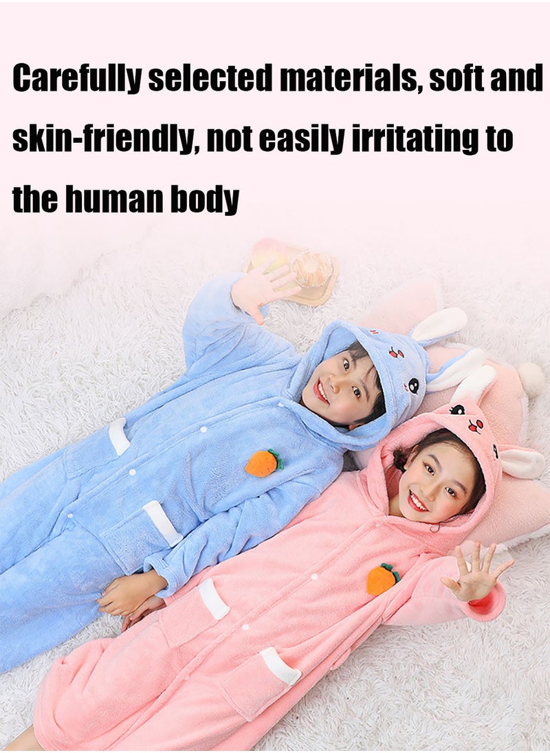 Girls Hooded Bathrobe Soft Coral Fleece Robe Fashionable Kids Pajamas Pink