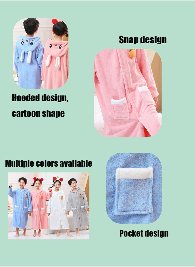 Girls Hooded Bathrobe Soft Coral Fleece Robe Fashionable Kids Pajamas Pink