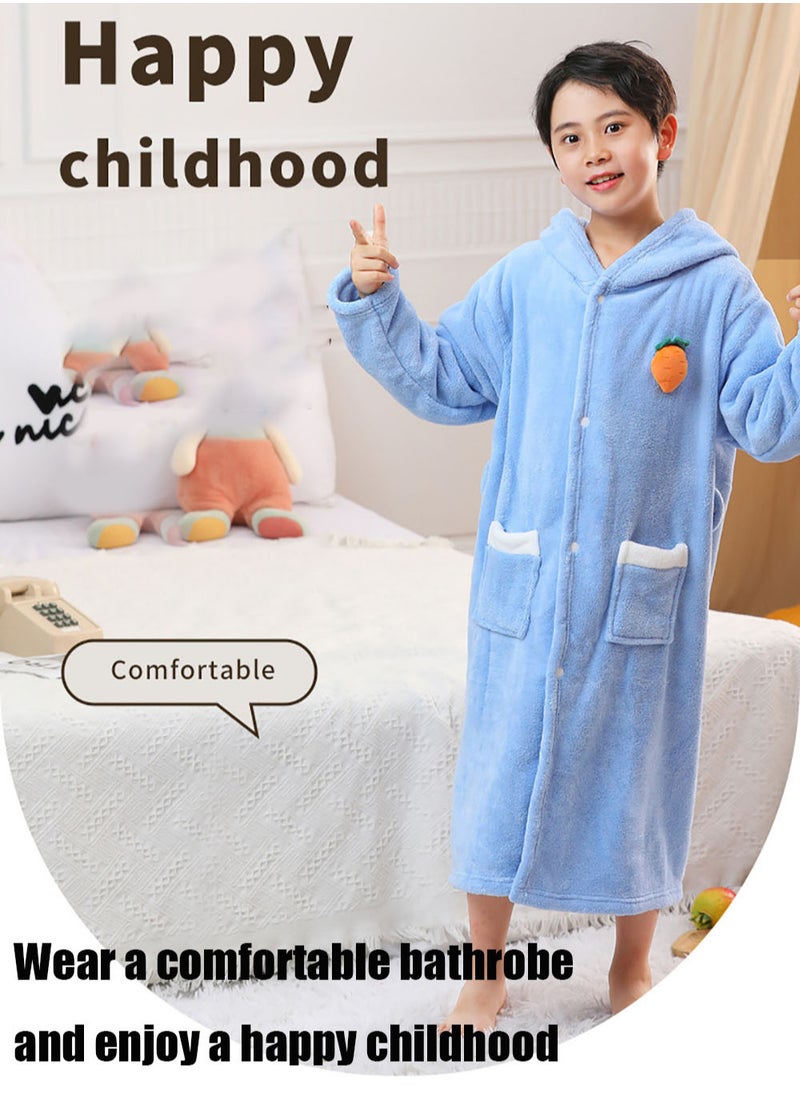 Girls Hooded Bathrobe Soft Coral Fleece Robe Fashionable Kids Pajamas Pink