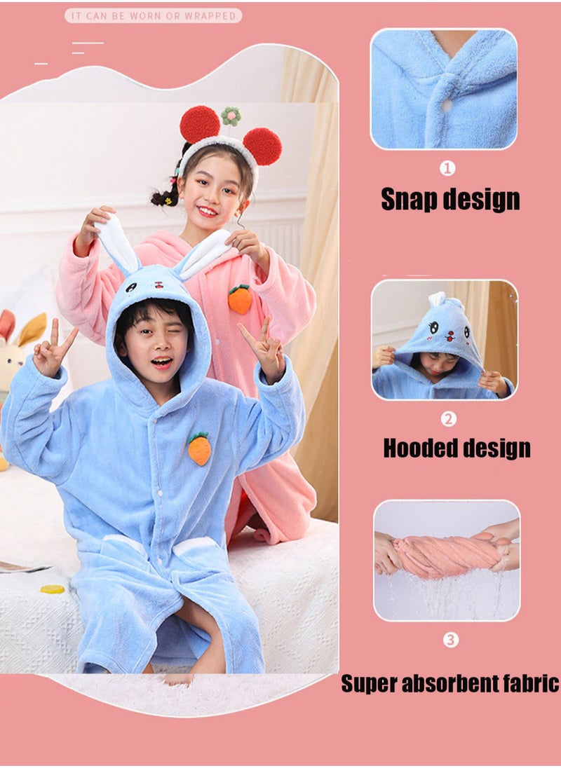 Girls Hooded Bathrobe Soft Coral Fleece Robe Fashionable Kids Pajamas Pink