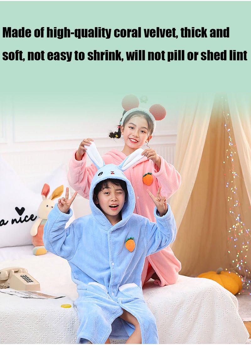 Girls Hooded Bathrobe Soft Coral Fleece Robe Fashionable Kids Pajamas Pink