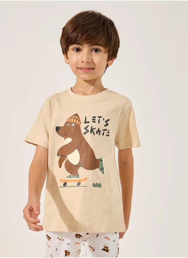 Styli Styli Printed Round Neck T-Shirt and Pyjama Set