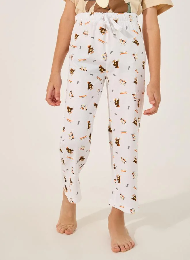 Styli Styli Printed Round Neck T-Shirt and Pyjama Set