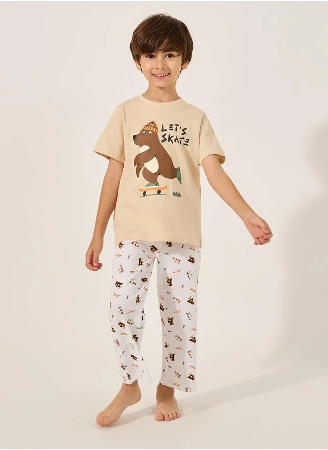 Styli Styli Printed Round Neck T-Shirt and Pyjama Set