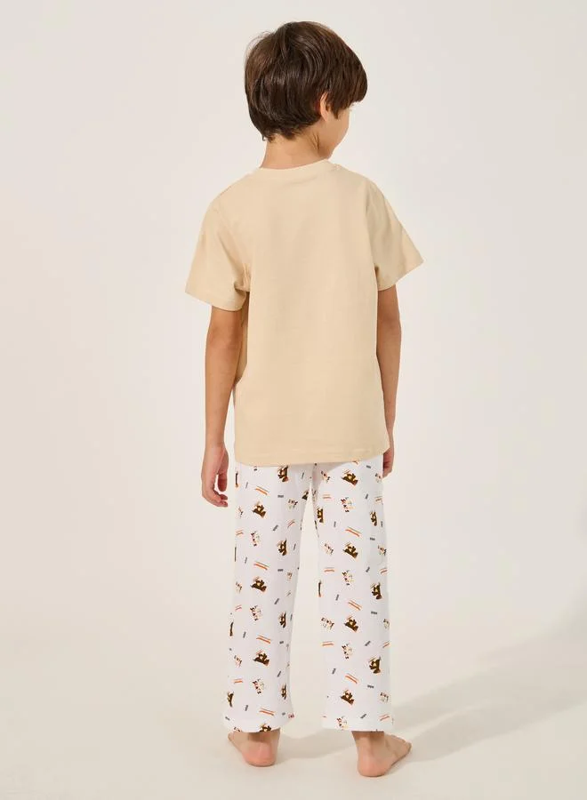 Styli Styli Printed Round Neck T-Shirt and Pyjama Set